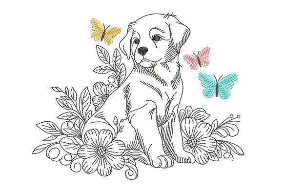 Puppy with Butterflies and Floral Review